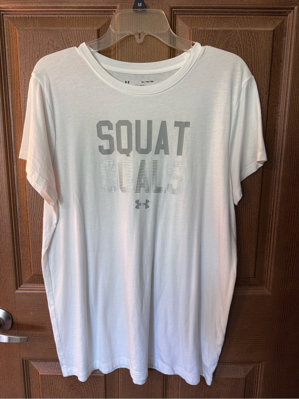Women’s Under Armour White Graphic 'SQUAT' Performance Tee Size XL NWOT